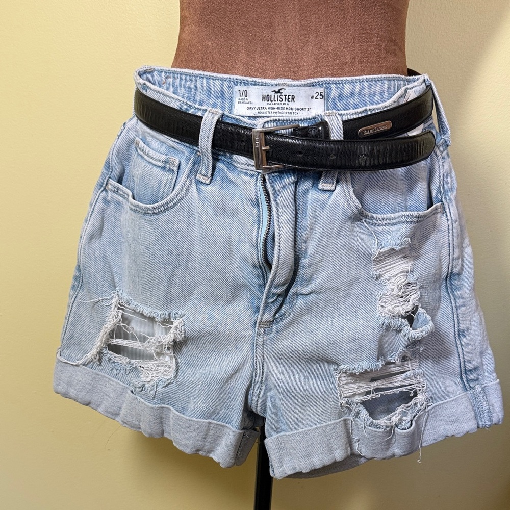 Hollister Women's Ripped Light Blue Jean Shorts